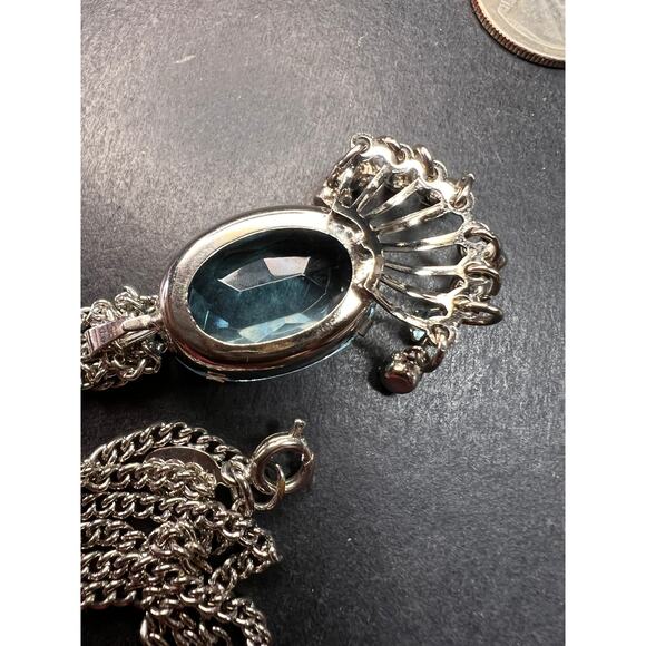 Vintage Park Lane Mid Century Blue Glass Chandelier Necklace 21” - Picture 5 of 9